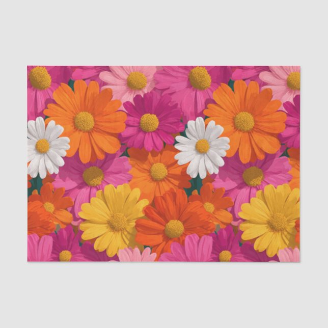 Vibrant Seamless Daisy Floral Pattern Tissue Paper (Front)