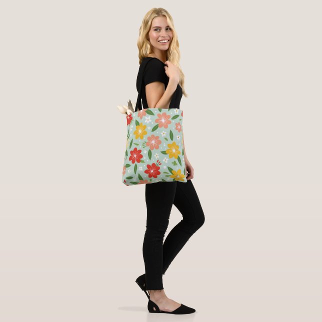 Vibrant Seamless Floral Pattern Colourful Flowers Tote Bag (On Model)