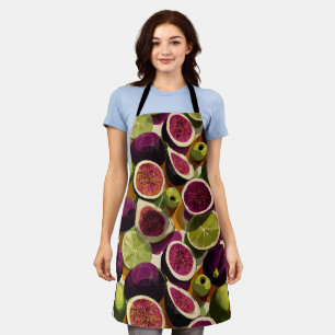 Vibrant Seamless Pattern of Sliced Figs and Limes Apron