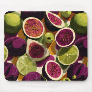 Vibrant Seamless Pattern of Sliced Figs and Limes Mouse Mat