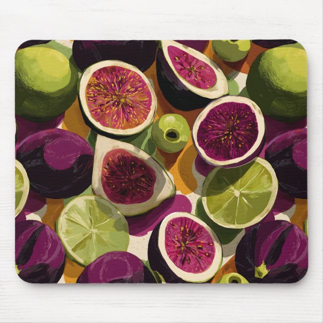 Vibrant Seamless Pattern of Sliced Figs and Limes Mouse Mat (Front)