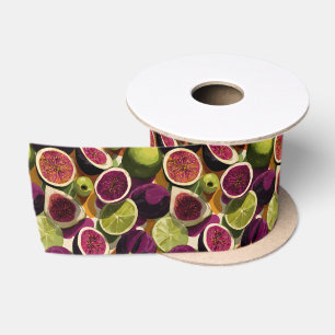 Vibrant Seamless Pattern of Sliced Figs and Limes Satin Ribbon