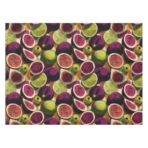 Vibrant Seamless Pattern of Sliced Figs and Limes Tablecloth
