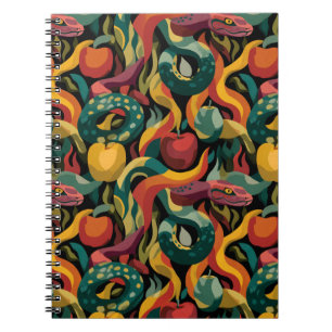 Vibrant Seamless Pattern with Snakes and Apples Notebook