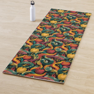 Vibrant Seamless Pattern with Snakes and Apples Yoga Mat