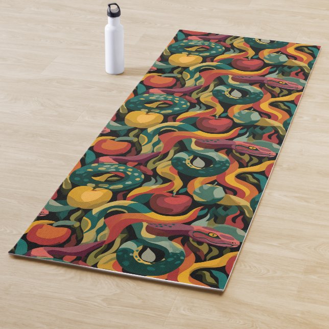 Vibrant Seamless Pattern with Snakes and Apples Yoga Mat (In Situ)