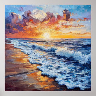 Vibrant seascape at sunset poster