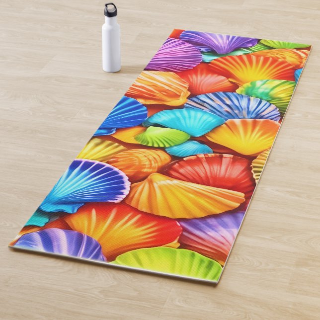 Vibrant Seashell Symphony Art Yoga Mat (In Situ)