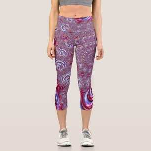 Vibrant Shiny Groovy Trippy Spiralling Fractal Art Capri Leggings