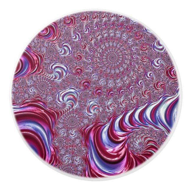 Vibrant Shiny Groovy Trippy Spiralling Fractal Art Ceramic Knob (Front)