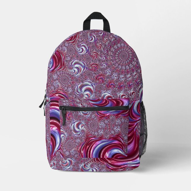 Vibrant Shiny Groovy Trippy Spiralling Fractal Art Printed Backpack (Front)