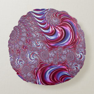 Vibrant Shiny Groovy Trippy Spiralling Fractal Art Round Cushion