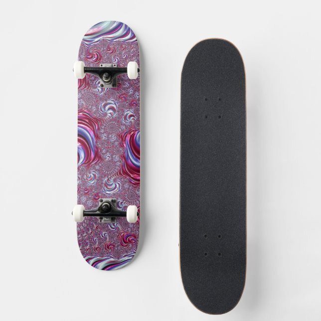 Vibrant Shiny Groovy Trippy Spiralling Fractal Art Skateboard (Front)
