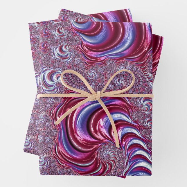 Vibrant Shiny Groovy Trippy Spiralling Fractal Art Wrapping Paper Sheet (In situ)