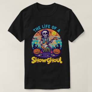 Vibrant Showghoul Skeleton Guitar Halloween Art T-Shirt