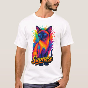 Vibrant Siamese Cat Colorful Pop Art Design T-Shirt
