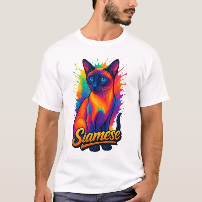 Vibrant Siamese Cat Colourful Pop Art Design T-Shirt (Front)