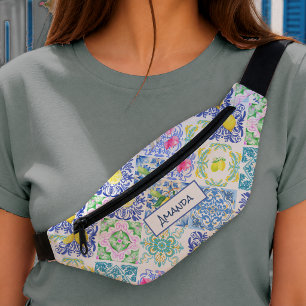 Vibrant Sicilian Citrus Blue Yellow Mediterranean Bum Bags