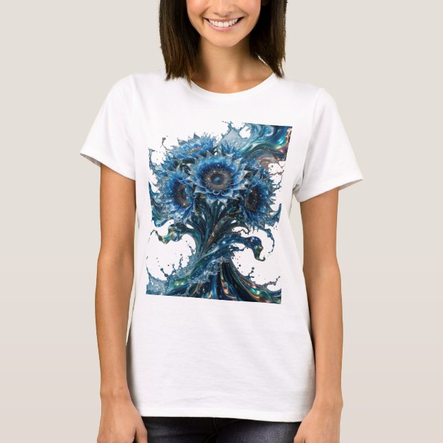 Vibrant Silver BLUE FLORAL EXPLOSION T-Shirt (Front)