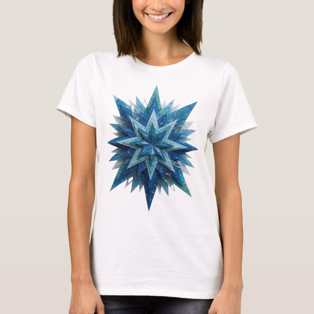 Vibrant Silver BLUE STAR Bold Design T-Shirt (Front)