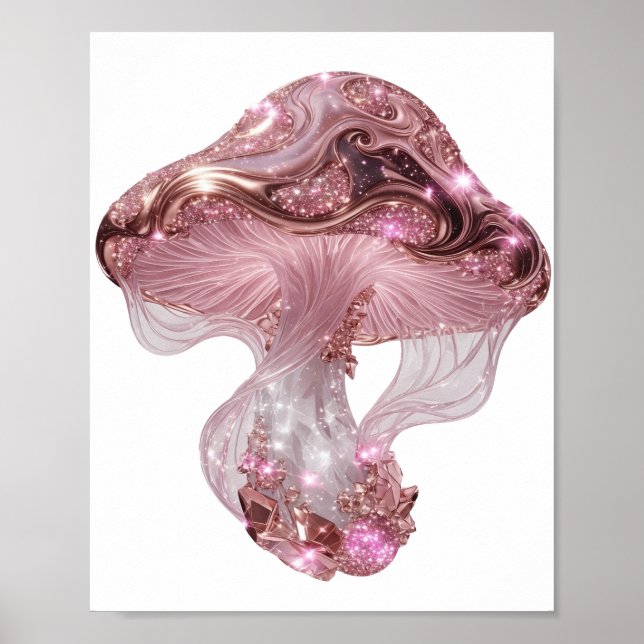 Vibrant Silver GLOWING PINK MUSHROOM Poster (Front)