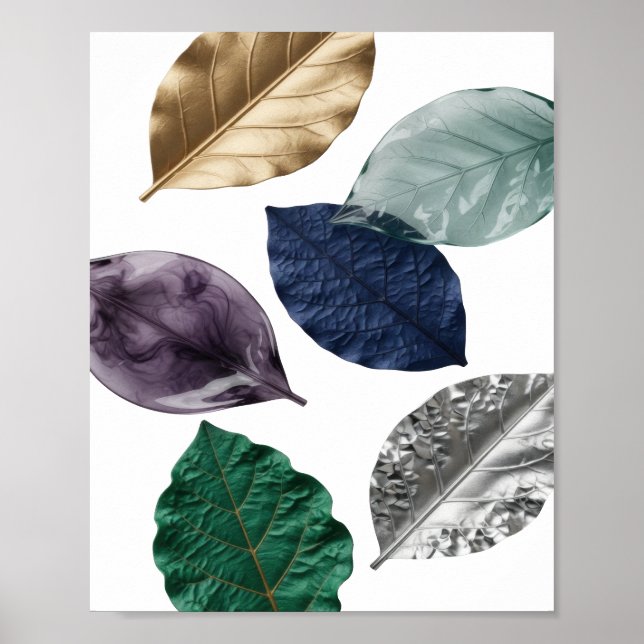 Vibrant Silver LEAFY 3D Text Art Poster (Front)