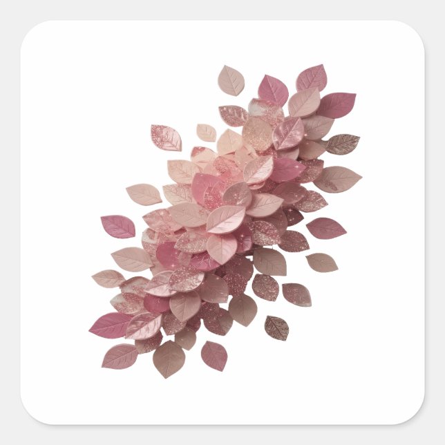 Vibrant Silver PINK LEAVES Gift Sticker (Front)