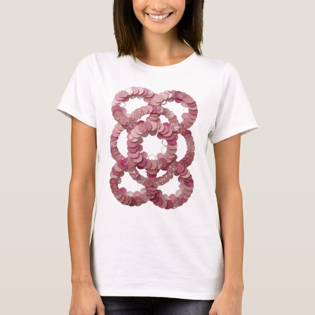 Vibrant Silver PINK SEQUINS Statement Design T-Shirt (Front)
