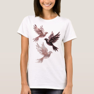 Vibrant Silver ROSE GOLD BIRDS 3D Text Art T-Shirt