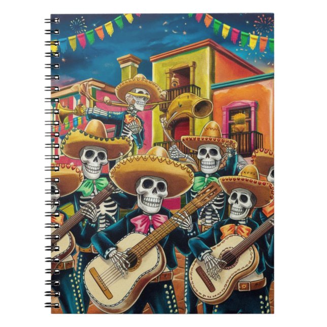 Vibrant Skeleton Mariachi Band Día de Los muertos Notebook (Front)