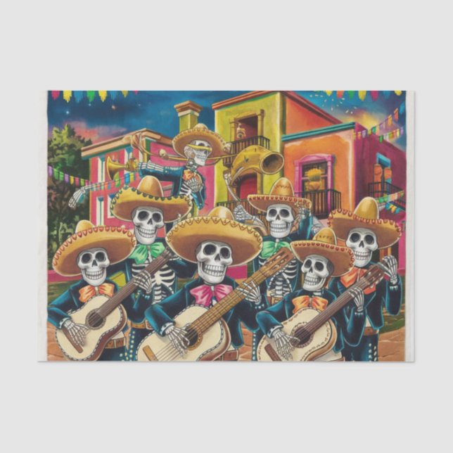 Vibrant Skeleton Mariachi Band Día de Los muertos Tissue Paper (Front)
