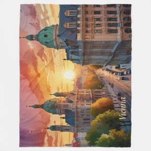 Vibrant Sketch of Vienna Monogram Fleece Blanket