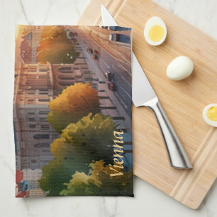 Vibrant Sketch of Vienna Monogram Tea Towel