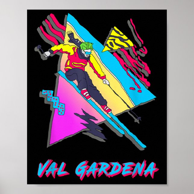 Vibrant Skiing Artwork Val Gardena Ski Skier  Poster (Front)