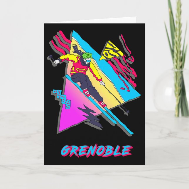 Vibrant Skiing Design Featuring Grenoble Text Ski  Card (Front)