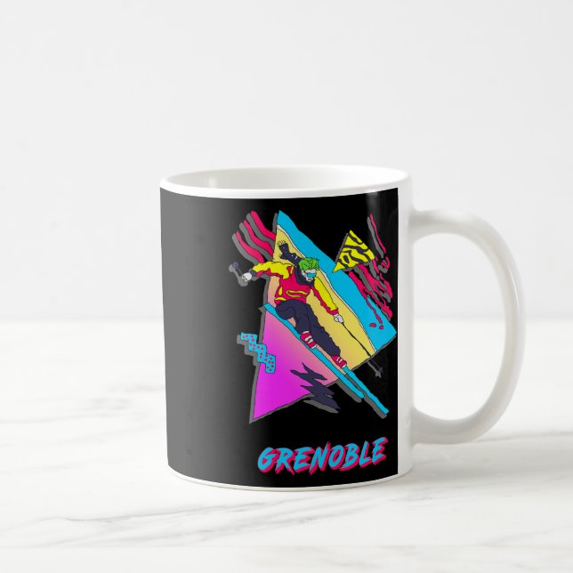 Vibrant Skiing Design Featuring Grenoble Text Ski  Coffee Mug (Right)