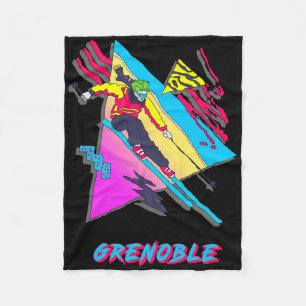 Vibrant Skiing Design Featuring Grenoble Text Ski Fleece Blanket