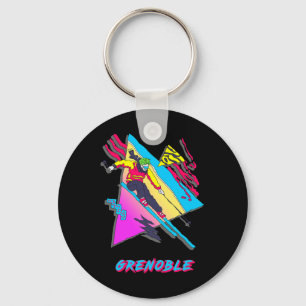 Vibrant Skiing Design Featuring Grenoble Text Ski Key Ring