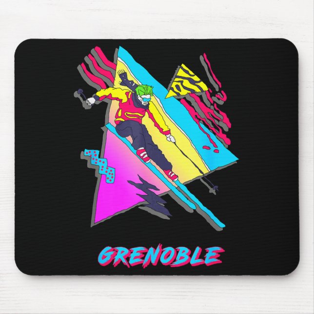 Vibrant skiing design featuring grenoble text ski mouse mat (Front)