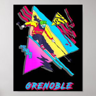 Vibrant skiing design featuring grenoble text ski poster