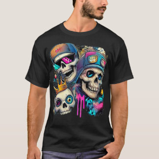 "Vibrant Skull T-Shirt, Unique Neon Street Art T-Shirt