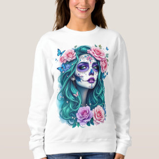 Vibrant Skull with Roses, Gift For Her Sweatshirt