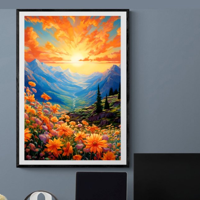 Vibrant sky mountain valley wildflower | Ai Poster (Creator Uploaded)