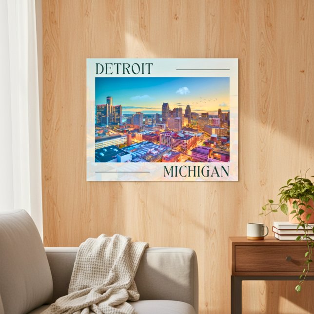 Vibrant Skyline of Detroit at Sunset Poster (Vibrant Skyline of Detroit at Sunset Poster)