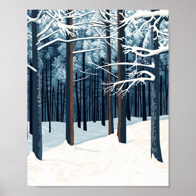 Vibrant Snowy Forest Winter Scene Poster Wall Art (Front)