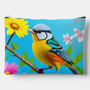 Vibrant Songbird Perched on a Flowering Branch Accessory Pouch