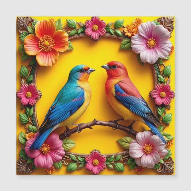 Vibrant Songbirds Surrounded by Floral Frame (Front)