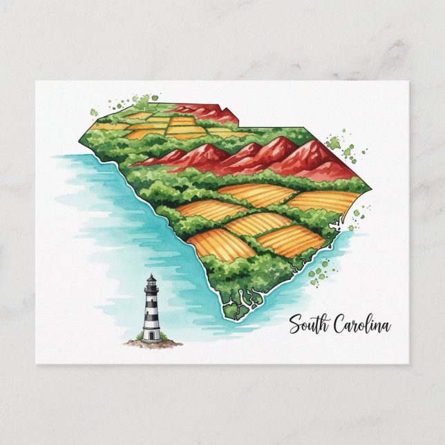 Vibrant South Carolina Map Art Holiday Postcard (Front)