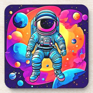 Vibrant Space Cartoon Art: Astronaut Dreams Coaster