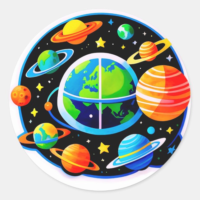 Vibrant Space Globe With Planets Classic Round Sticker (Front)